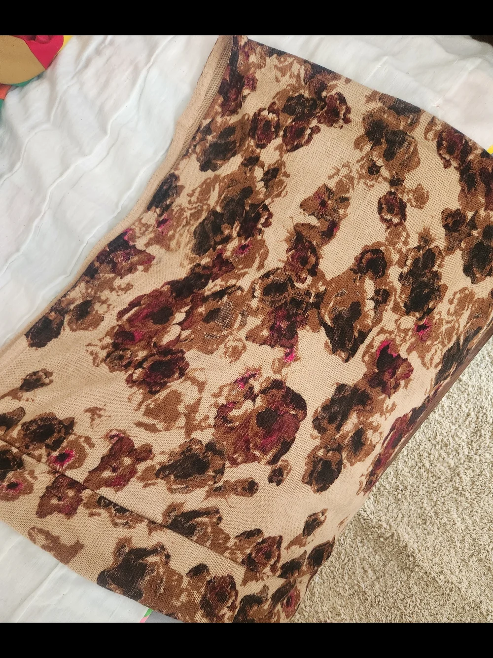 Floral Knit Scarf in Beige, Brown & Burgundy One Size Fits All